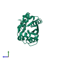 PDB entry 2dvp coloured by chain, side view.