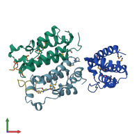 PDB entry 2dvq coloured by chain, front view.