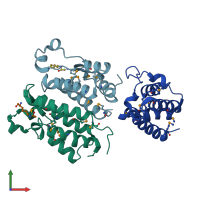 PDB entry 2dvs coloured by chain, front view.