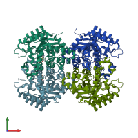PDB entry 2dvx coloured by chain, front view.