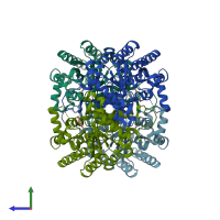 PDB entry 2dvx coloured by chain, side view.
