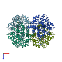 PDB entry 2dvx coloured by chain, top view.