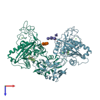 PDB entry 2dw1 coloured by chain, top view.