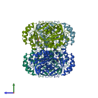 PDB entry 2dw6 coloured by chain, side view.