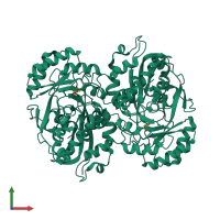 Homo dimeric assembly 5 of PDB entry 2dw7 coloured by chemically distinct molecules, front view.