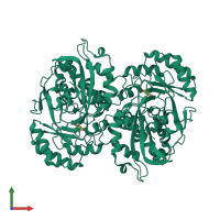 Homo dimeric assembly 6 of PDB entry 2dw7 coloured by chemically distinct molecules, front view.