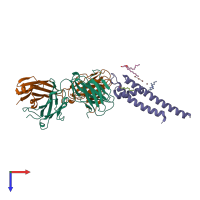 PDB entry 2dwd coloured by chain, top view.
