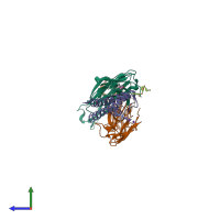 PDB entry 2dwe coloured by chain, side view.