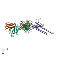 PDB entry 2dwe coloured by chain, top view.