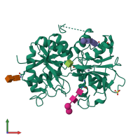 PDB entry 2dwh coloured by chain, front view.