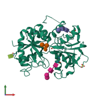 PDB entry 2dwj coloured by chain, front view.