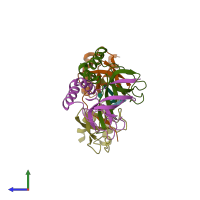 PDB entry 2dwl coloured by chain, side view.