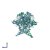 PDB entry 2dwq coloured by chain, side view.