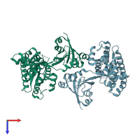 PDB entry 2dwq coloured by chain, top view.