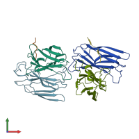 PDB entry 2dwx coloured by chain, front view.