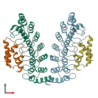 PDB entry 2dwz coloured by chain, front view.