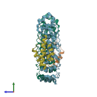 PDB entry 2dwz coloured by chain, side view.