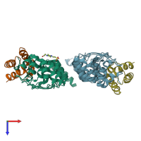 PDB entry 2dwz coloured by chain, top view.