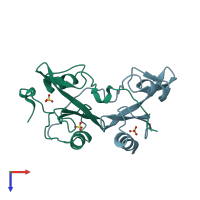 PDB entry 2dx0 coloured by chain, top view.