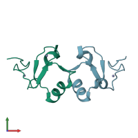 PDB entry 2dx8 coloured by chain, front view.