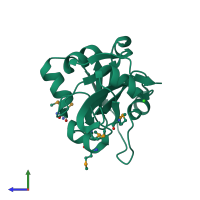 PDB entry 2dxa coloured by chain, side view.