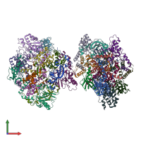 PDB entry 2dxb coloured by chain, front view.