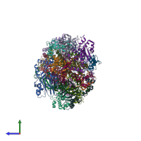 PDB entry 2dxb coloured by chain, side view.