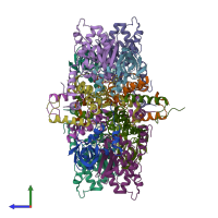 PDB entry 2dxc coloured by chain, side view.