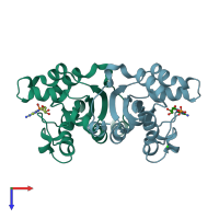 PDB entry 2dxd coloured by chain, top view.