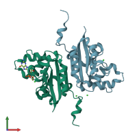 PDB entry 2dxe coloured by chain, front view.