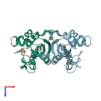 PDB entry 2dxe coloured by chain, top view.