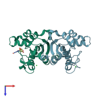 PDB entry 2dxf coloured by chain, top view.