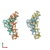 PDB entry 2dxi coloured by chain, front view.