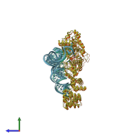 PDB entry 2dxi coloured by chain, side view.