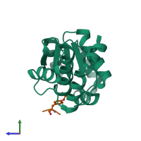 PDB entry 2dxp coloured by chain, side view.