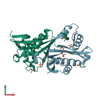 PDB entry 2dxq coloured by chain, front view.