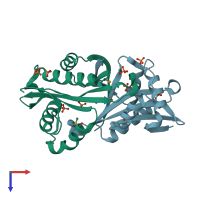 PDB entry 2dxq coloured by chain, top view.