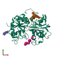 PDB entry 2dxr coloured by chain, front view.