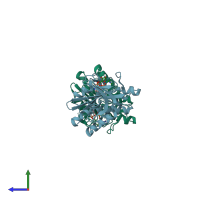 PDB entry 2dxt coloured by chain, side view.