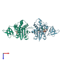 PDB entry 2dxt coloured by chain, top view.