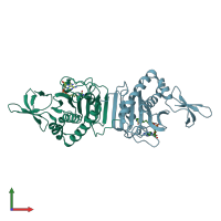 PDB entry 2dxu coloured by chain, front view.