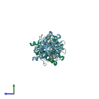 PDB entry 2dxu coloured by chain, side view.