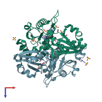 PDB entry 2dxw coloured by chain, top view.