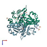 PDB entry 2dxx coloured by chain, top view.