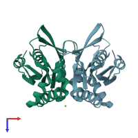 PDB entry 2dy0 coloured by chain, top view.