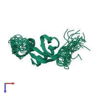 PDB entry 2dy7 coloured by chain, ensemble of 20 models, top view.