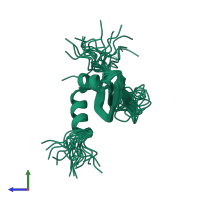 PDB entry 2dy8 coloured by chain, ensemble of 20 models, side view.