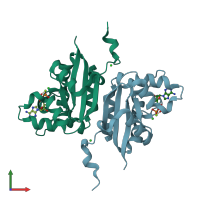 PDB entry 2dya coloured by chain, front view.