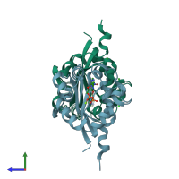 PDB entry 2dya coloured by chain, side view.