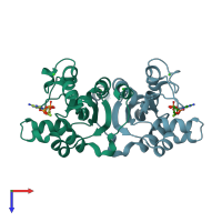 PDB entry 2dya coloured by chain, top view.